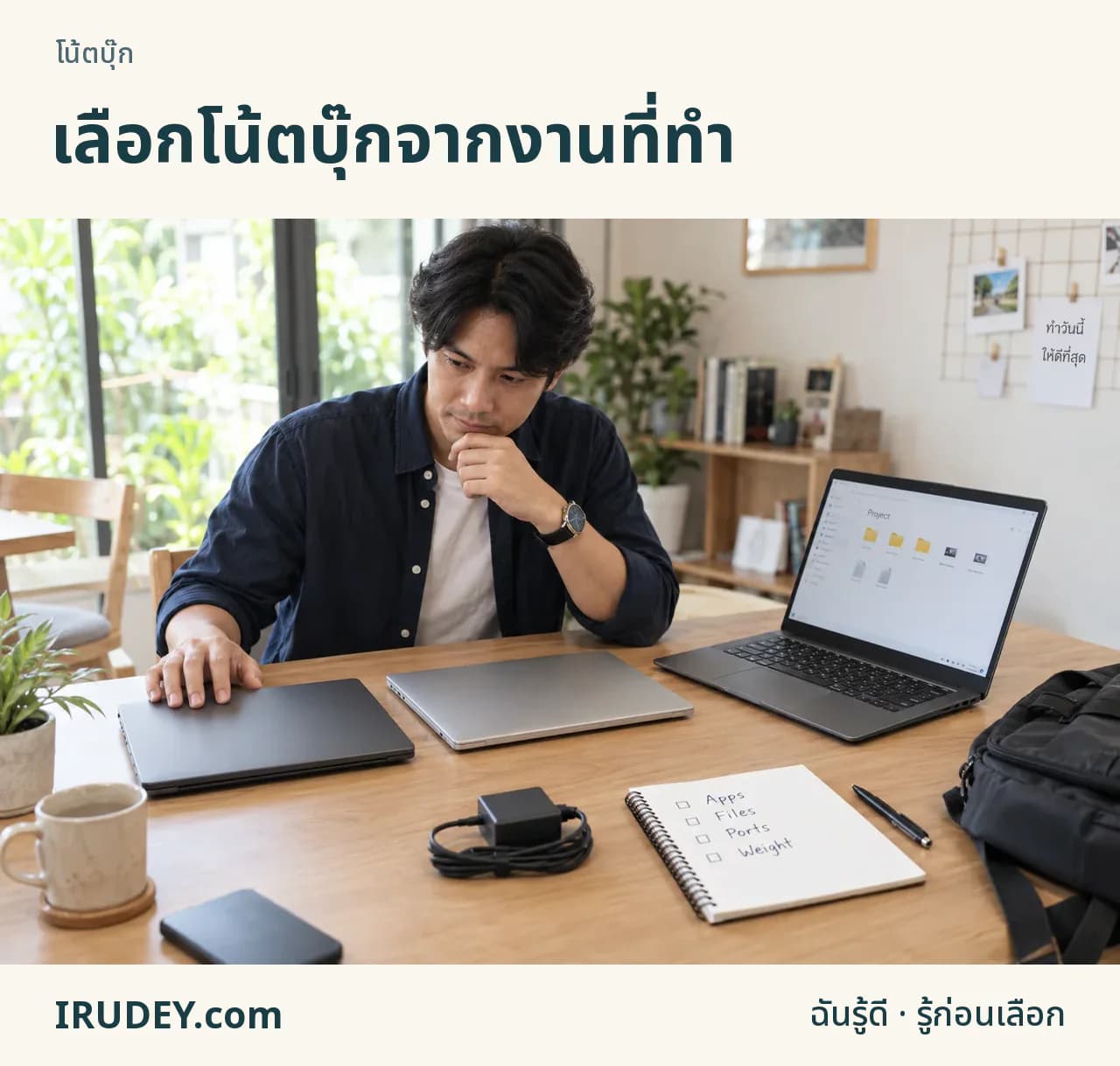 วางแผนโน้ตบุ๊กจากโปรแกรม ไฟล์ และอุปกรณ์ที่ต้องพก