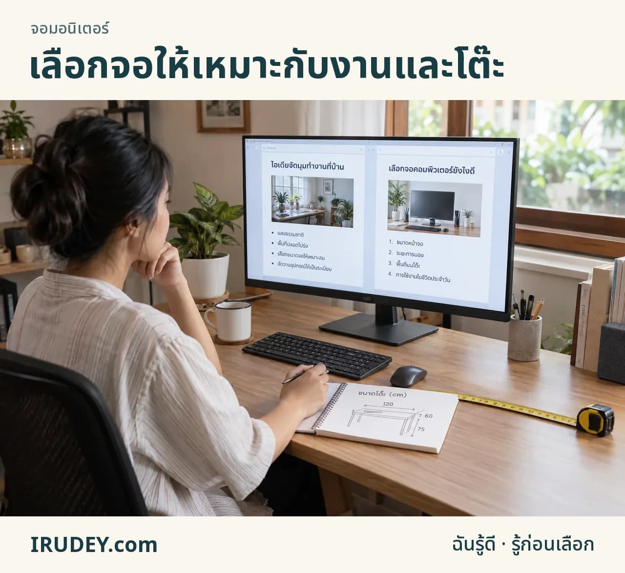 ลองขนาดจอและพื้นที่โต๊ะกับงานเอกสารที่ใช้จริง