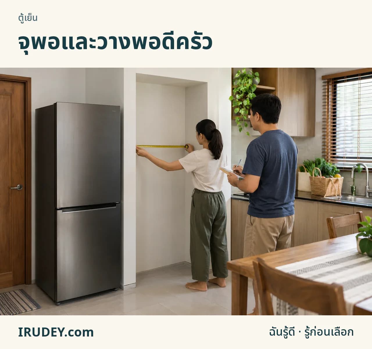 วัดครัวและดูของที่เก็บก่อนเลือกตู้เย็น