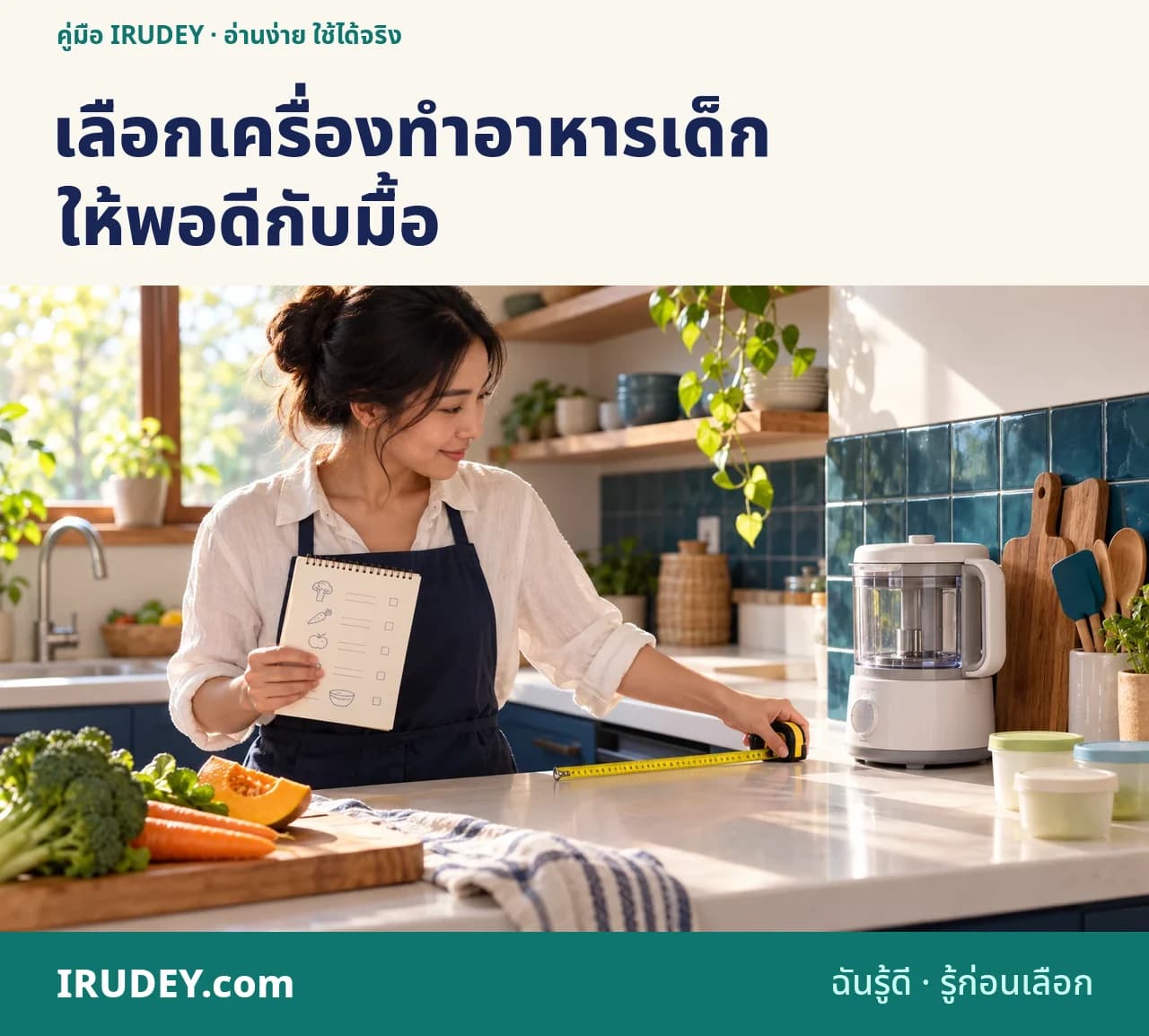 ภาพประกอบผู้ดูแลวัดพื้นที่วางเครื่องและจดปริมาณที่จะเตรียมก่อนเลือกซื้อ