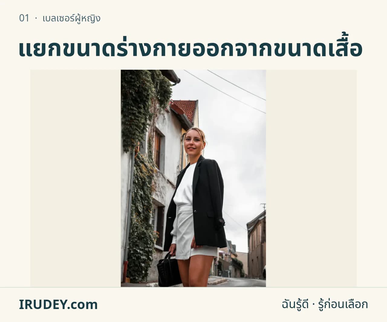 ผู้สวมเบลเซอร์สีดำ แสดงทรงไหล่ แขนและพื้นที่เสื้อด้านใน