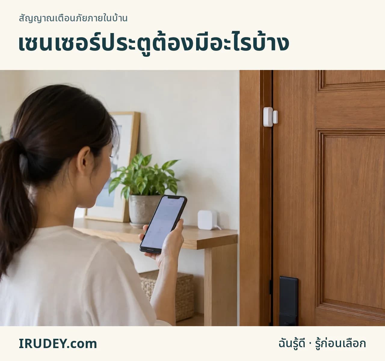 เซนเซอร์ประตูสองชิ้นพร้อมฮับและโทรศัพท์สำหรับตรวจสถานะ