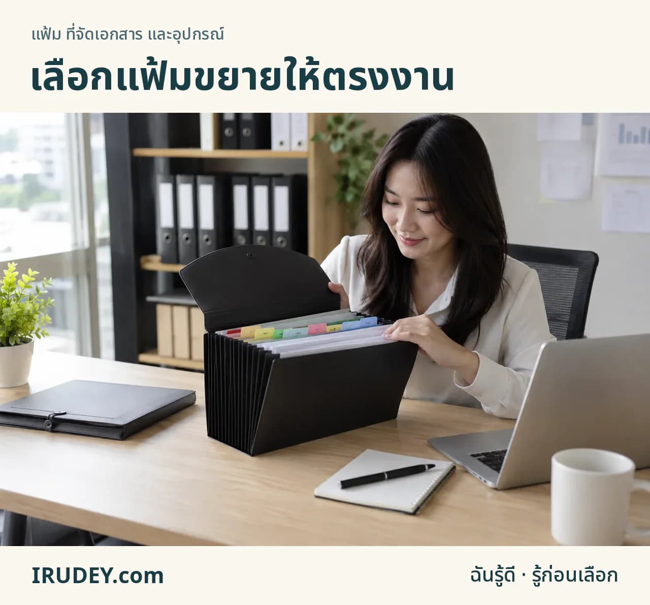 แฟ้มขยายพร้อมแถบแบ่งหมวดและเอกสารที่จัดเป็นชุด