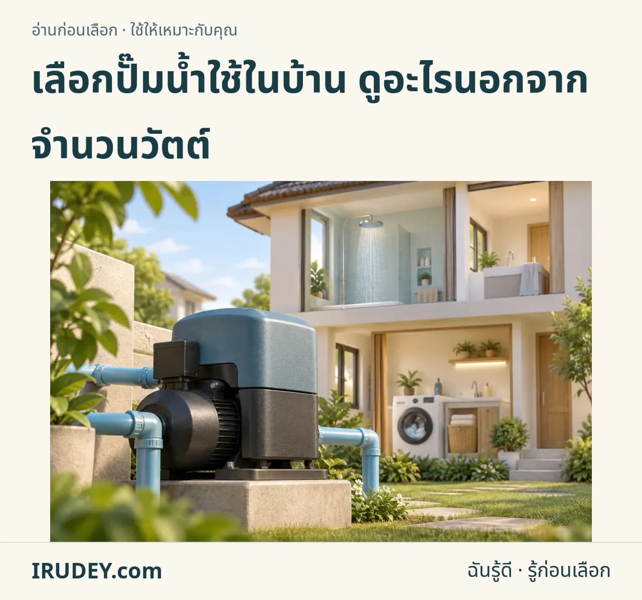 ภาพวาดประกอบ: ภาพอธิบาย เลือกปั๊มน้ำใช้ในบ้าน ดูอะไรนอกจากจำนวนวัตต์