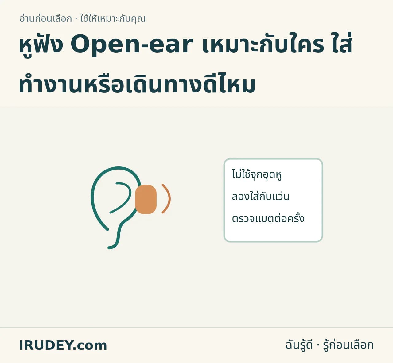 Open-ear เหมาะกับใคร? — เลือกจากการได้ยินเสียงรอบตัวและทรงใส่