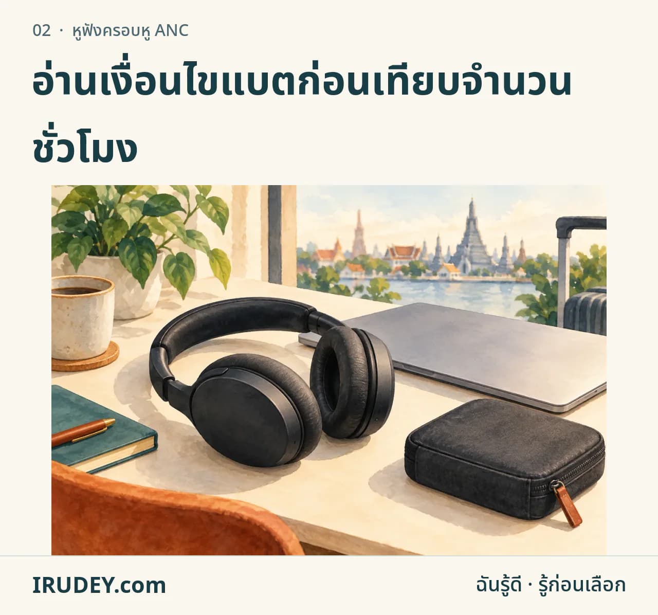 ภาพวาดหูฟังครอบหูทั่วไปกับคอมและกระเป๋าเดินทาง ไม่ใช่ภาพสินค้ารุ่นที่เสนอขาย
