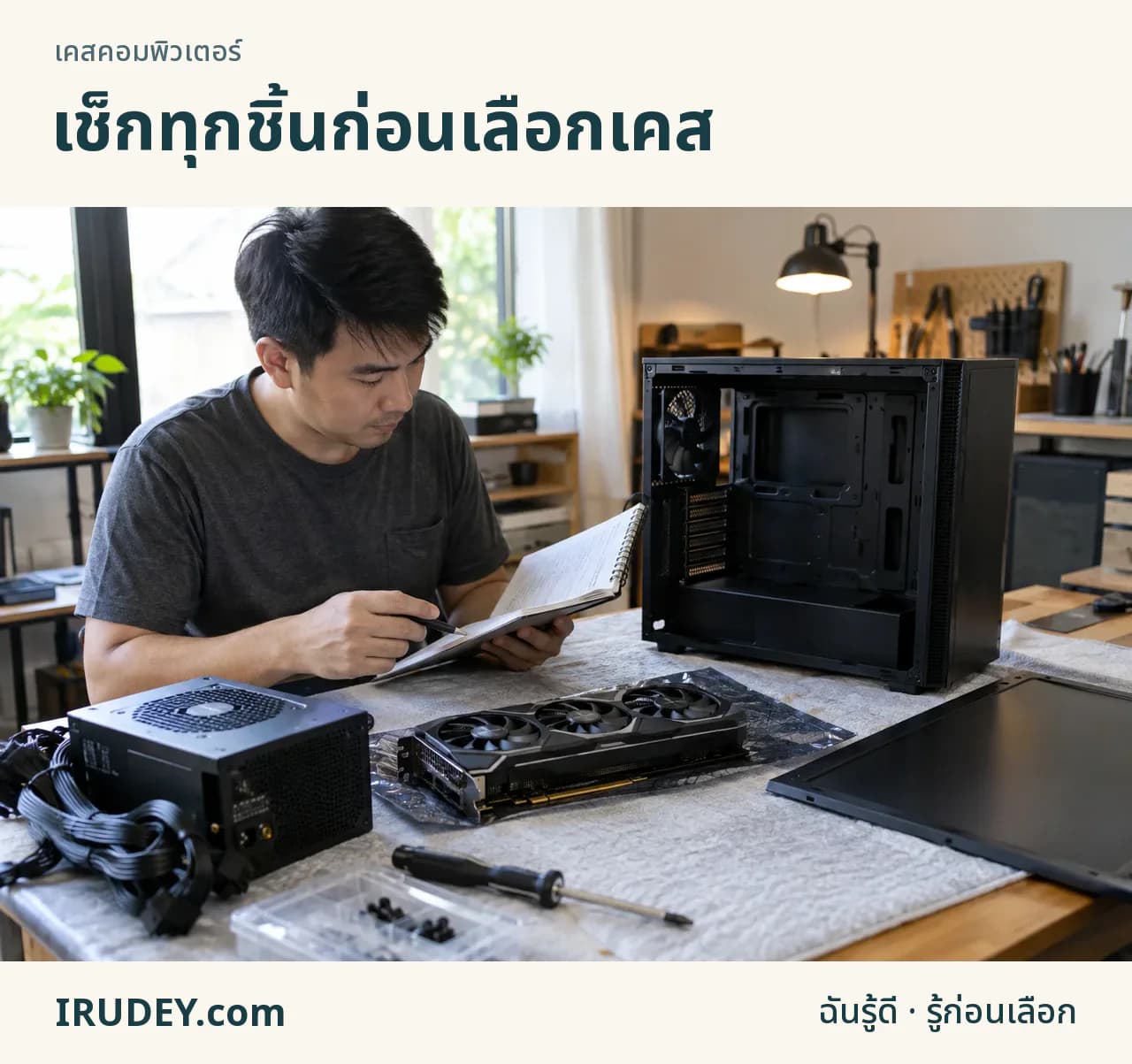 เทียบรายการชิ้นส่วนจริงกับพื้นที่เคสก่อนประกอบ
