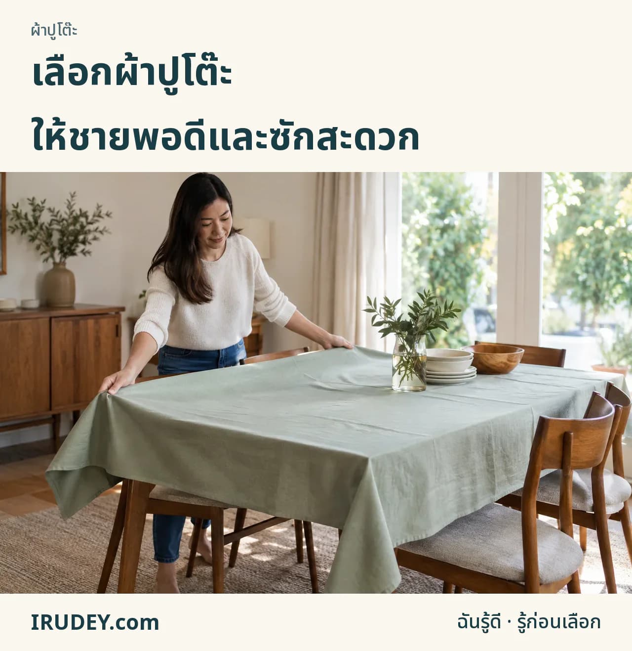 เลือกผ้าปูโต๊ะจากขนาดโต๊ะและชายที่ต้องการ