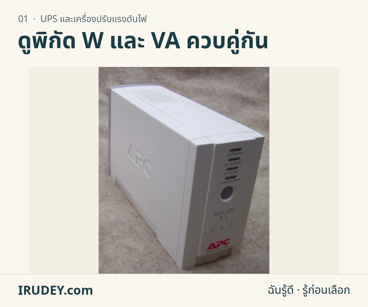 เครื่องสำรองไฟแบบปิดฝาตั้งบนพื้นเรียบ แสดงลักษณะเครื่อง UPS สำหรับโต๊ะทำงาน
