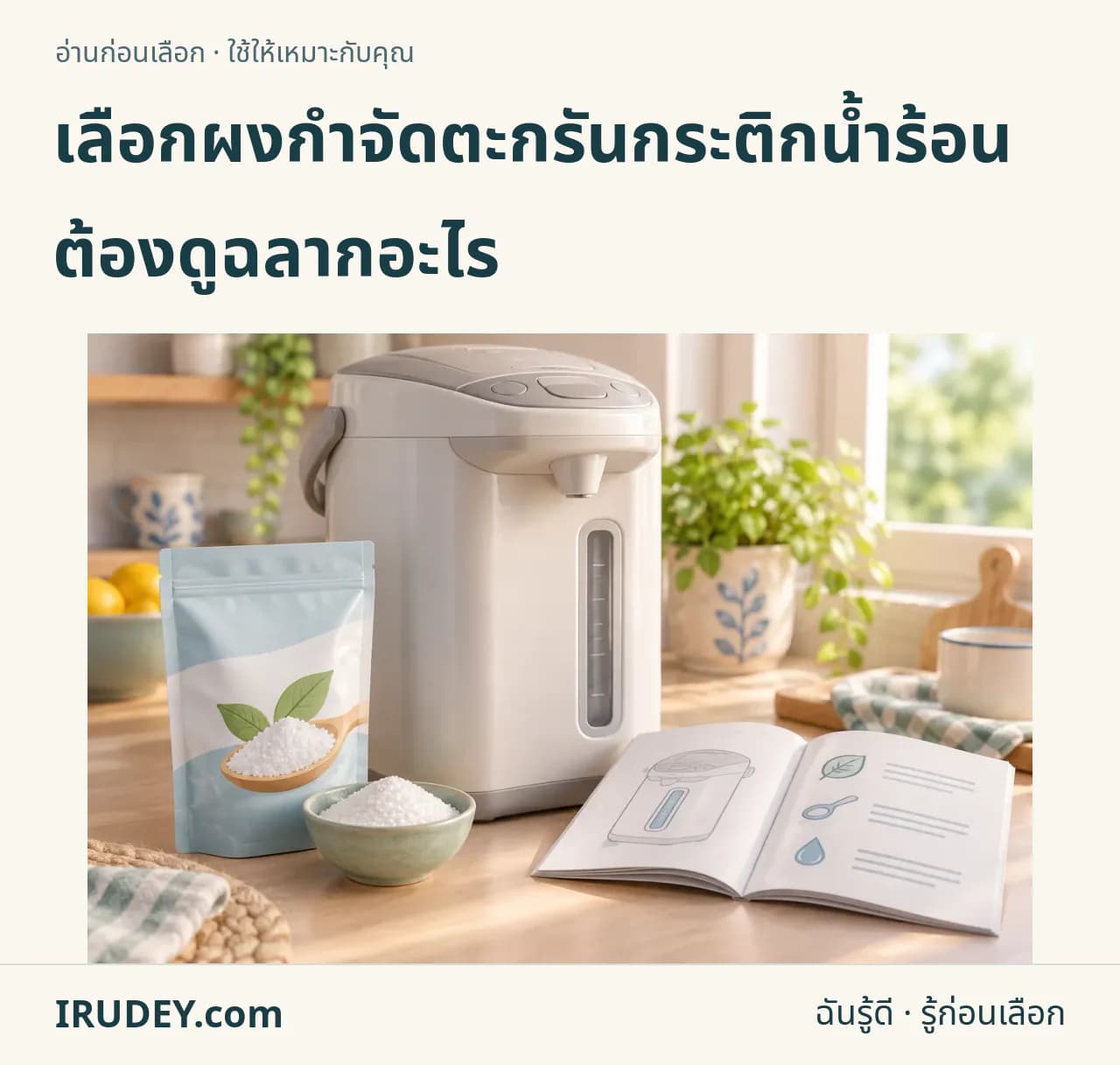ภาพวาดประกอบ: ภาพอธิบาย เลือกผงกำจัดตะกรันกระติกน้ำร้อน ต้องดูฉลากอะไร