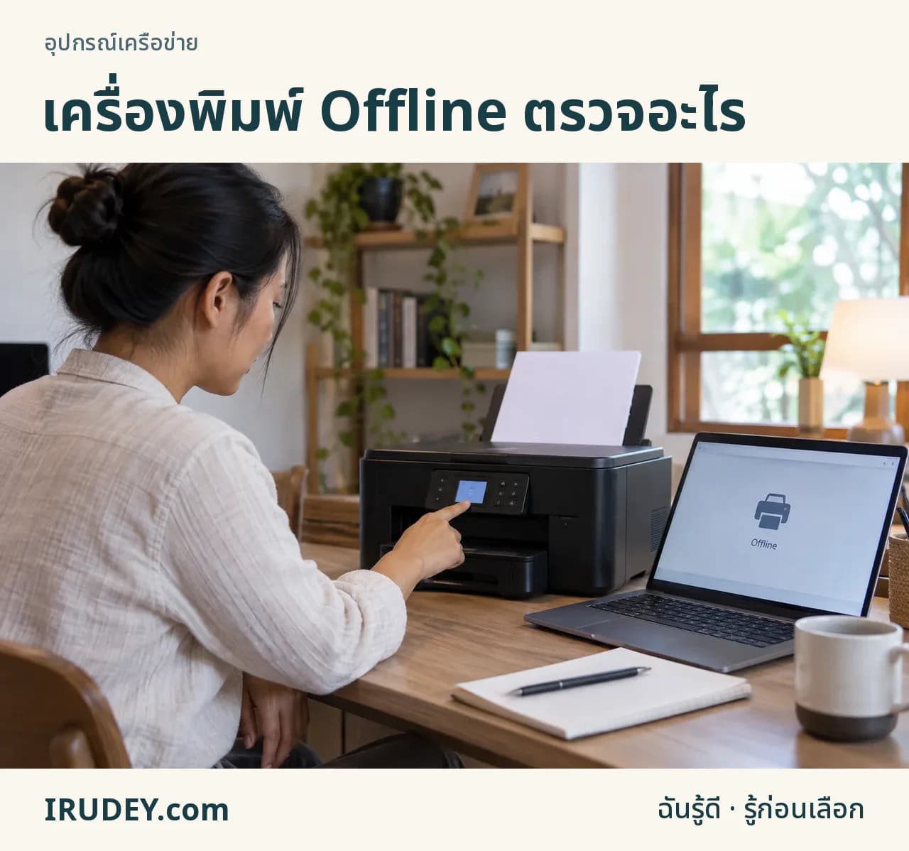 ตรวจเครื่องพิมพ์และคอมพิวเตอร์เมื่อสถานะขึ้น Offline