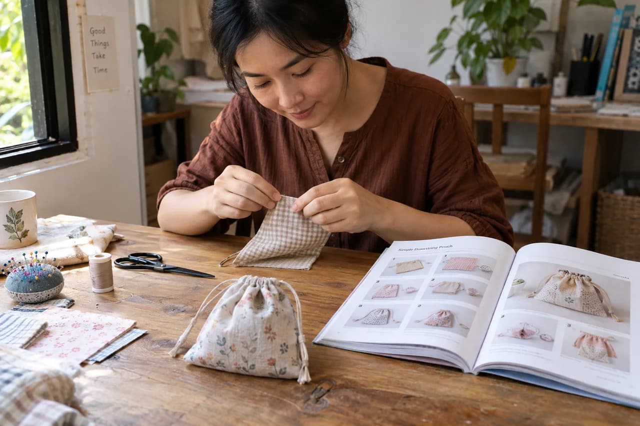 หนังสือสอนงานฝีมือกับชิ้นงานเล็กที่ทดลองทำบนโต๊ะ