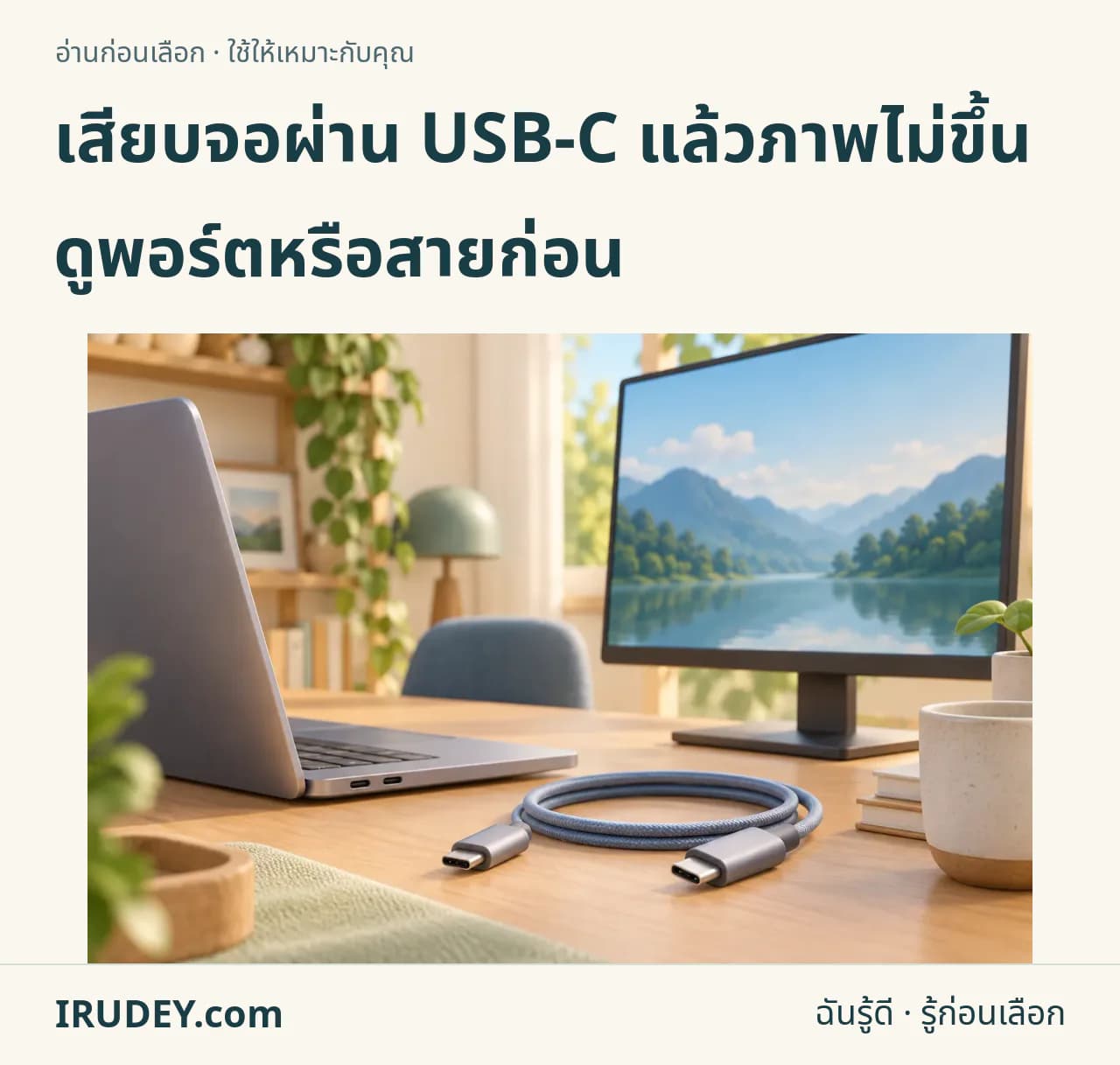 ภาพวาดประกอบ: เสียบจอผ่าน USB-C แล้วภาพไม่ขึ้น ดูพอร์ตหรือสายก่อน