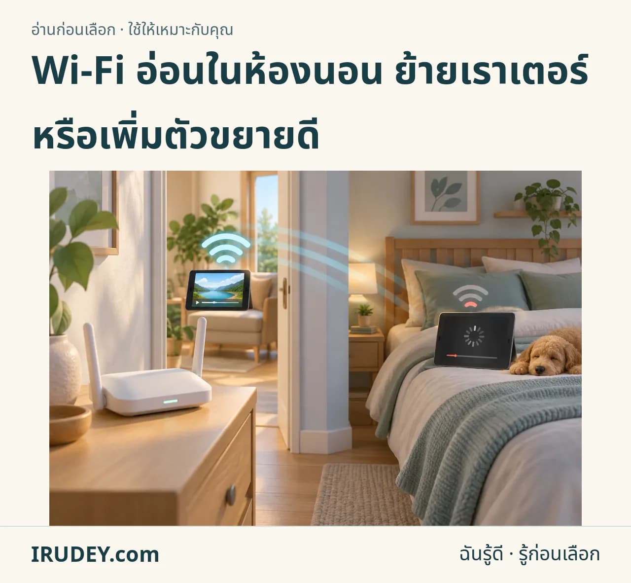 ภาพวาดประกอบ: Wi-Fi อ่อนในห้องนอน ย้ายเราเตอร์หรือเพิ่มตัวขยายดี